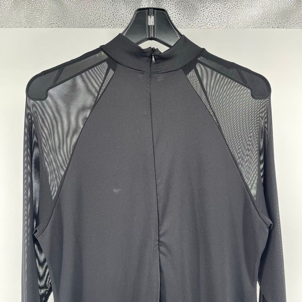 SHEIN Curve 1XL Black Mesh Panel Flare Jumpsuit Sheer Sleeve Statement Piece - Picture 9 of 15